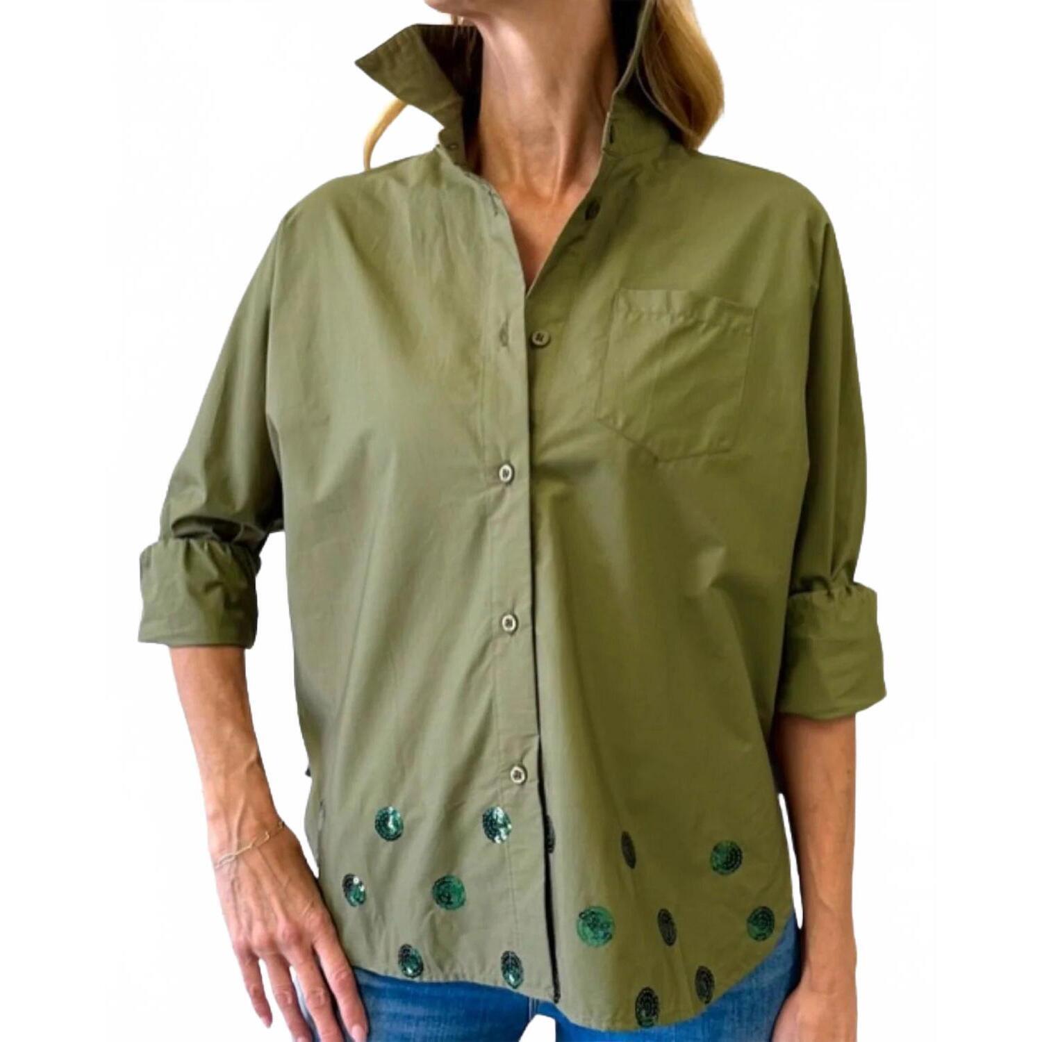 New Caryn Lawn Abby Swing Sequin Top In Olive